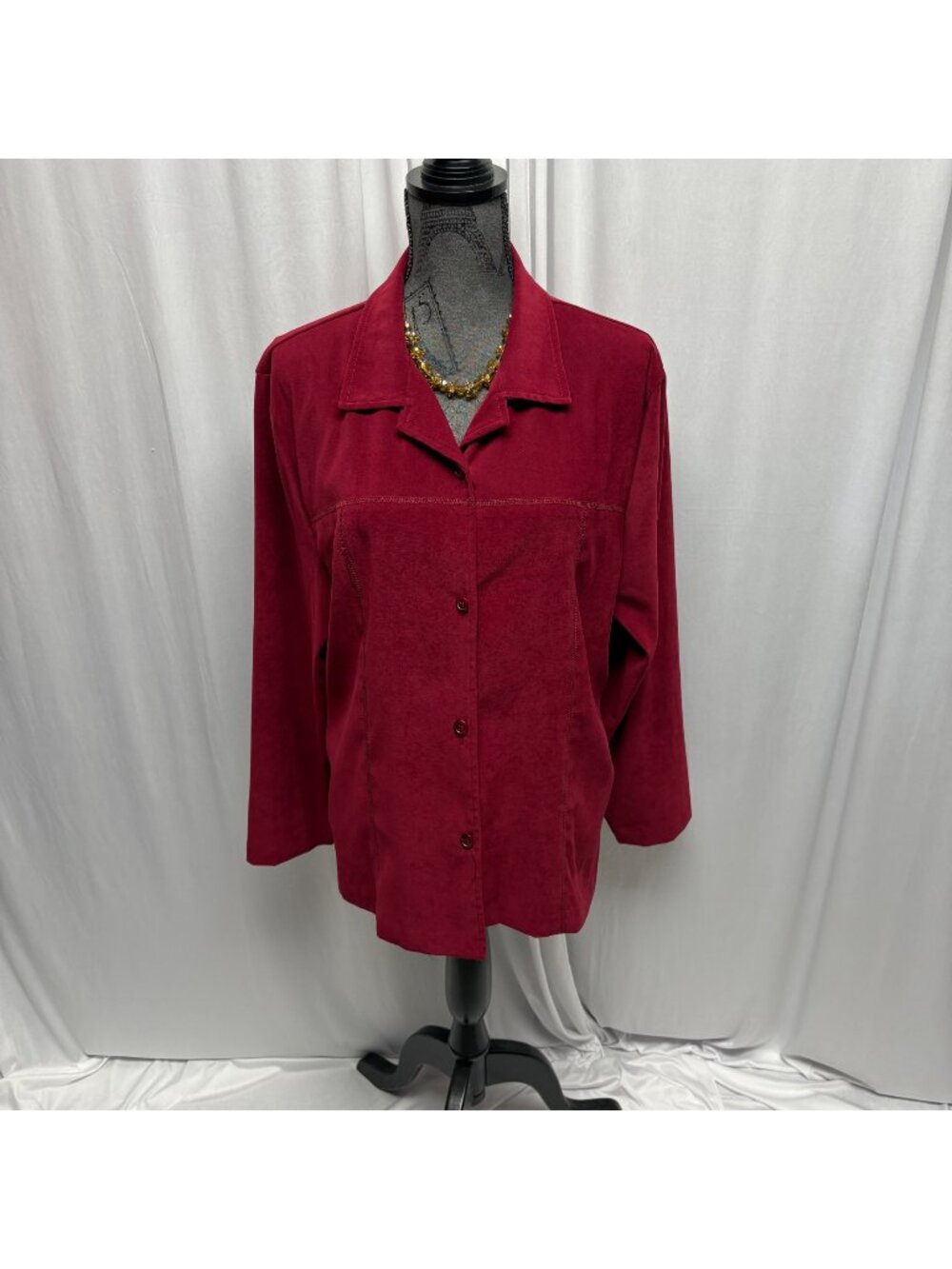 Briggs New York Button Up Shirt Womens Size 16 Red Brushed Long Sleeve Collared